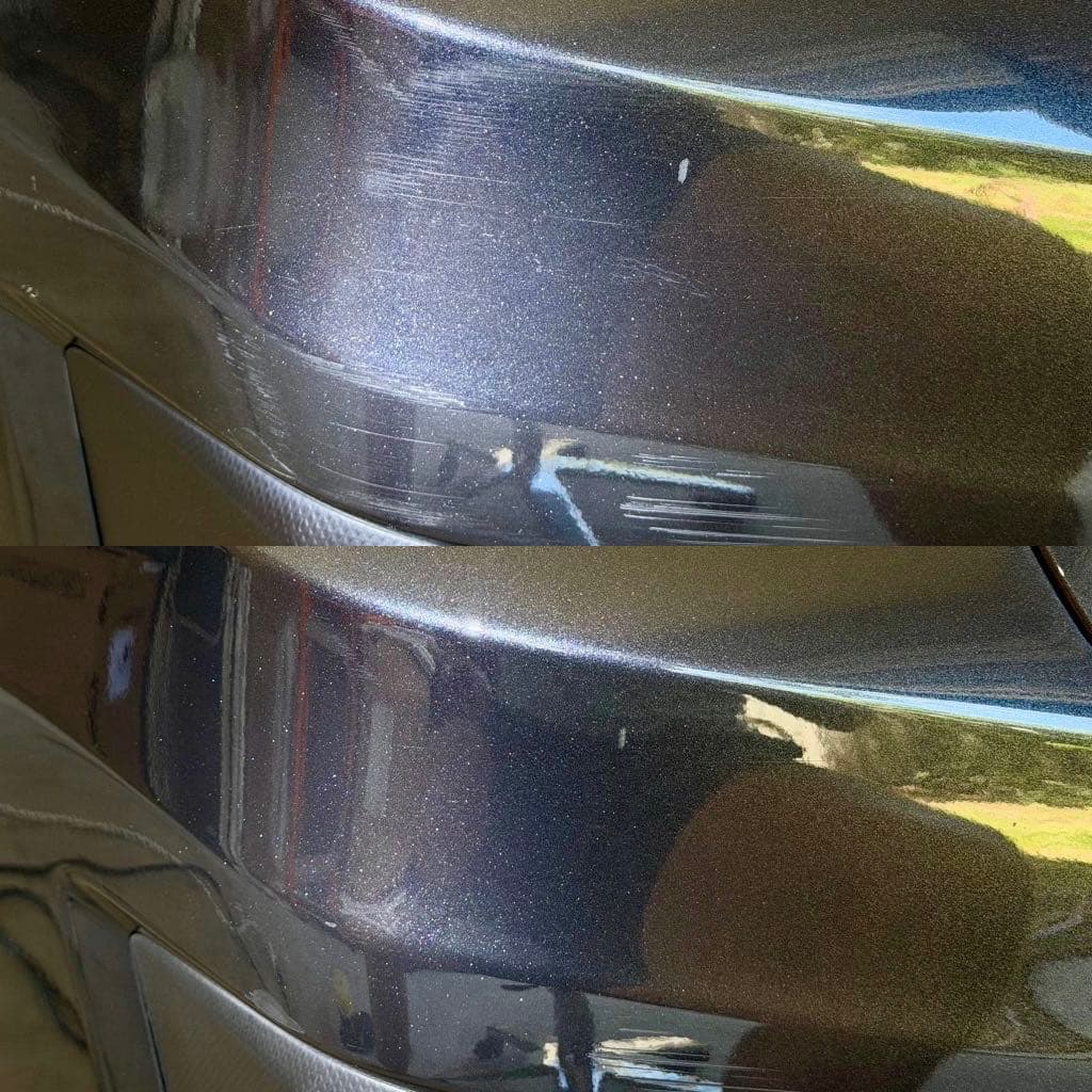 Paint correction before and after - black car