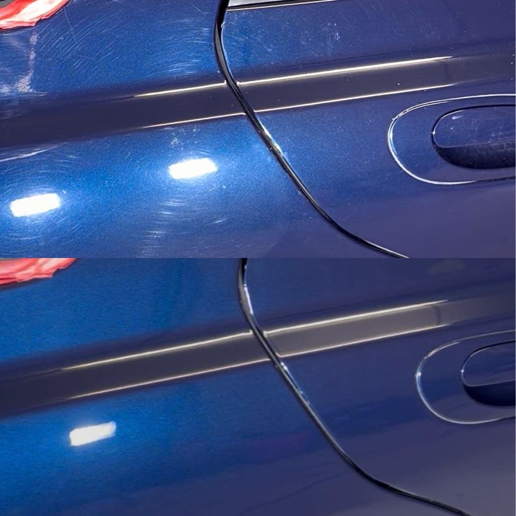 Paint correction before and after - blue car