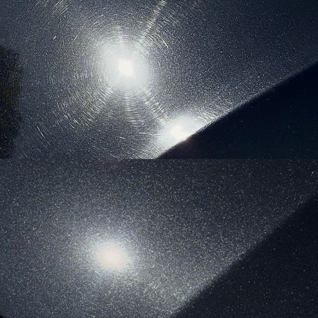 Paint correction before and after - swirl marks removed